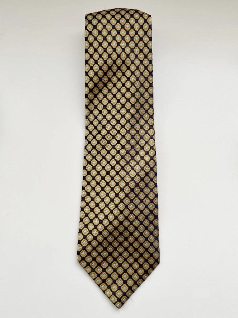 Bill Blass Gold Black Silk Tie art deco vintage old money eclectic grandpa retro